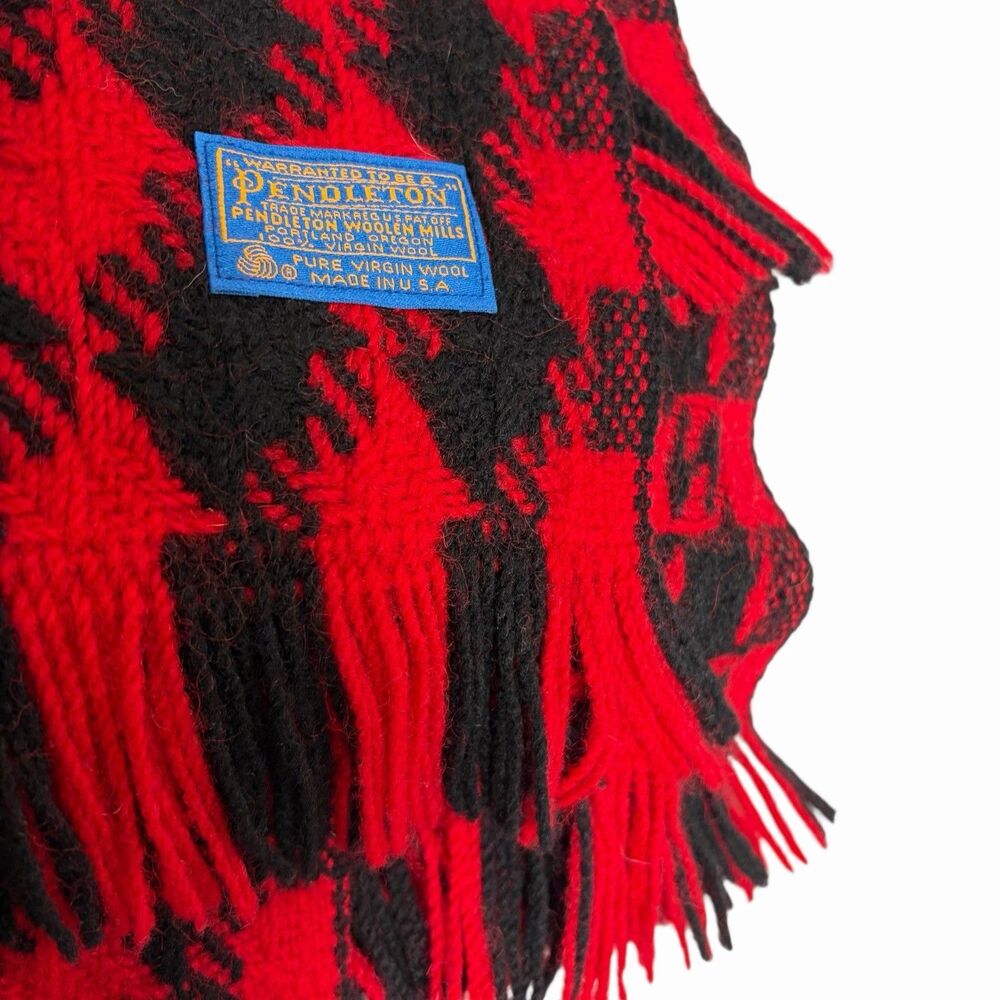 Pendleton Wool Blanket Red Black Check Pattern Fringe Large Throw 61”x68” - Picture 2 of 11